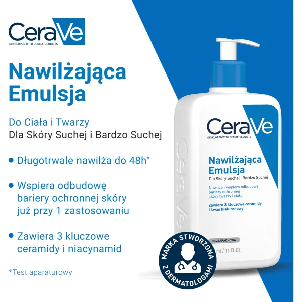 CeraVe, emulsja nawilżająca z ceramidami, skóra sucha i bardzo sucha, 236 ml