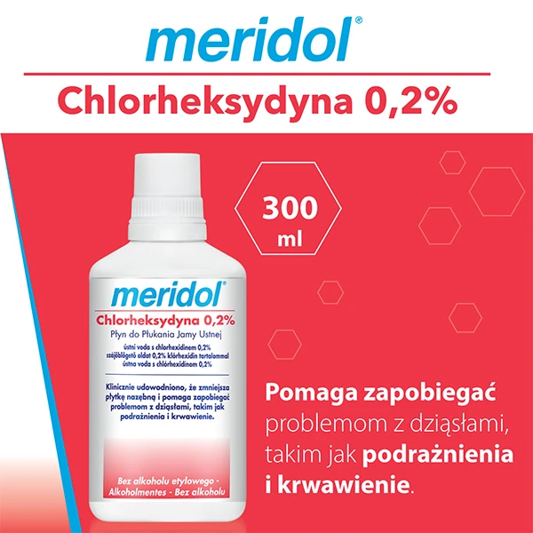 Meridol Chlorheksydyna 0,2%, płyn do płukania jamy ustnej, bez alkoholu, 300 ml