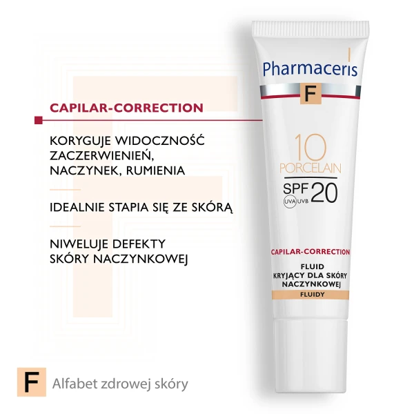 Pharmaceris F, fluid kryjący dla skóry naczynkowej SPF 20, nr 10, porcelain, 30 ml