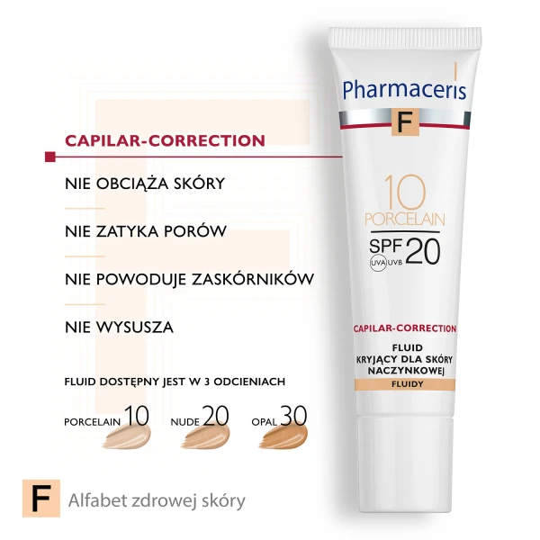 Pharmaceris F, fluid kryjący dla skóry naczynkowej SPF 20, nr 10, porcelain, 30 ml