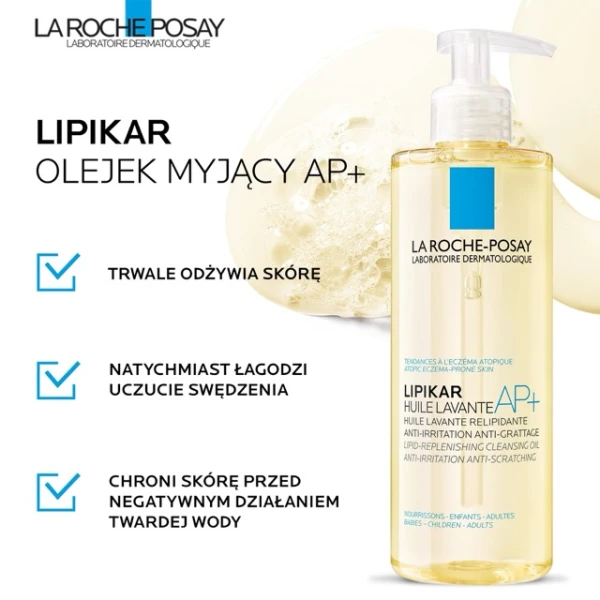 La Roche-Posay Lipikar AP+, olejek myjący uzupełniający poziom lipidów, przeciw podrażnieniom skóry, 750 ml