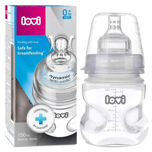 Lovi Medical+, butelka antykolkowa ze smoczkiem dynamicznym, mini, od urodzenia, 150 ml