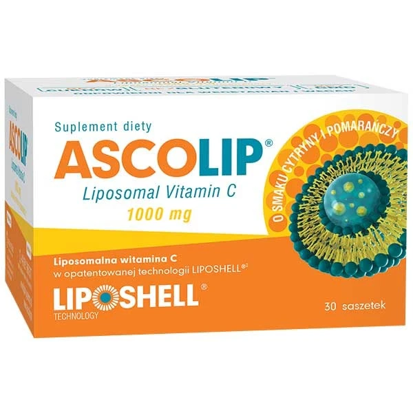 Ascolip, liposomalna witamina C 1000 mg, smak cytrynowo-pomarańczowy, żel doustny, 5 g x 30 saszetek