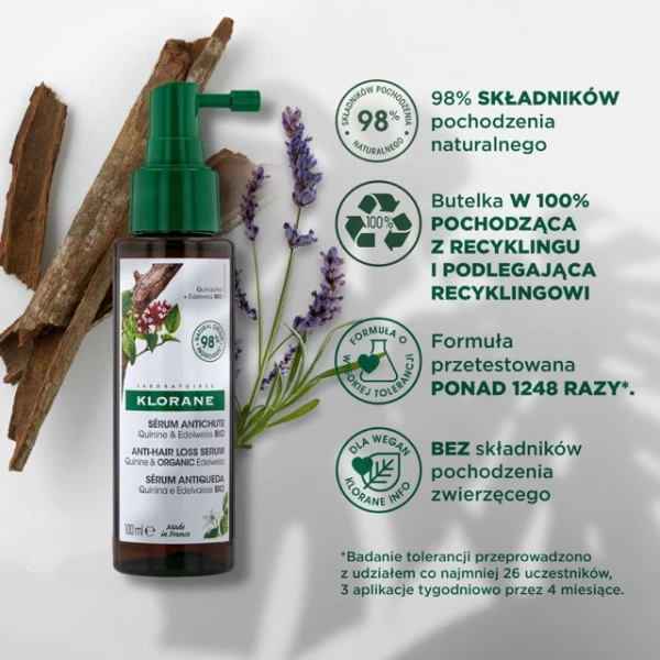 Klorane, serum przeciw wypadaniu włosów z chininą i organiczną szarotką, 100 ml