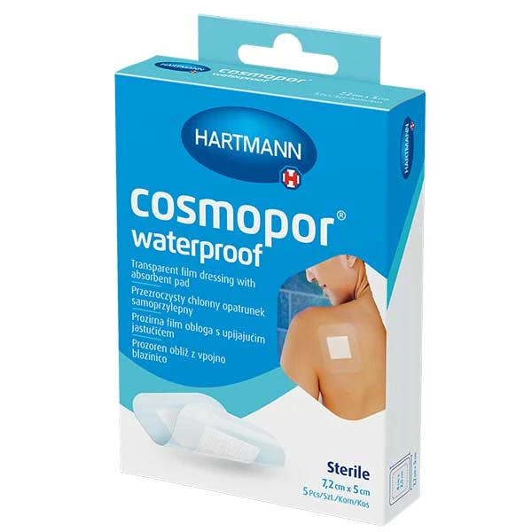 cosmopor-waterproof-opatrunek-chlonny-samoprzylepny-wodoodporny-jalowy-przezroczysty-72-cm-x-5-cm-5-sztuk