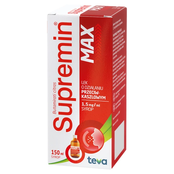 Supremin Max 1,5 mg/ ml, syrop od 3 lat o działaniu przeciwkaszlowym, 150 ml