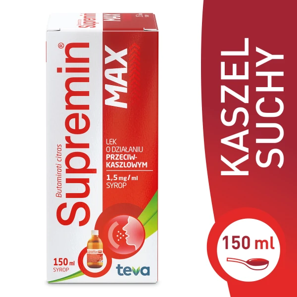 Supremin Max 1,5 mg/ ml, syrop od 3 lat o działaniu przeciwkaszlowym, 150 ml