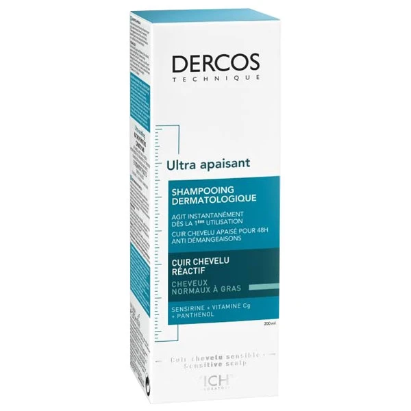Vichy Dercos Ultra Soothing, szampon ultrakojący, włosy normalne i przetłuszczające się, 200 ml