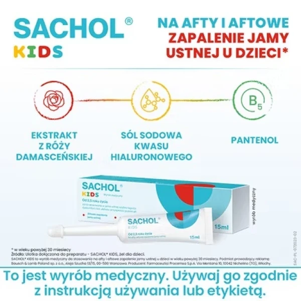 Sachol Kids, żel na afty u dzieci, 15 ml
