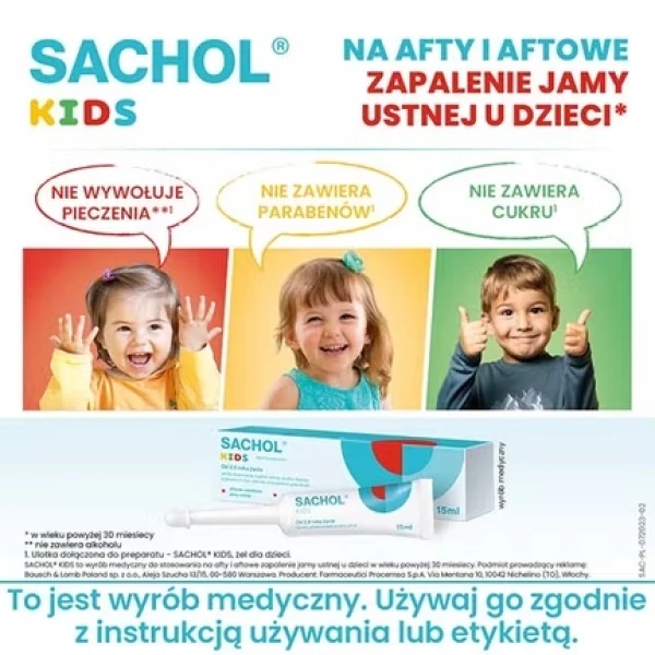 Sachol Kids, żel na afty u dzieci, 15 ml