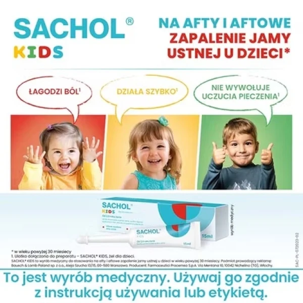 Sachol Kids, żel na afty u dzieci, 15 ml