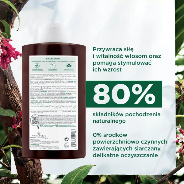 Klorane, szampon z chininą i organiczną szarotką do włosów wypadających i pozbawionych witalności, 400 ml