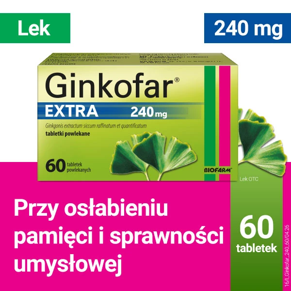 Ginkofar Extra 240 mg, wspiera pamięć, 60 tabletek powlekanych