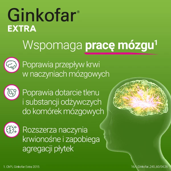 Ginkofar Extra 240 mg, wspiera pamięć, 60 tabletek powlekanych
