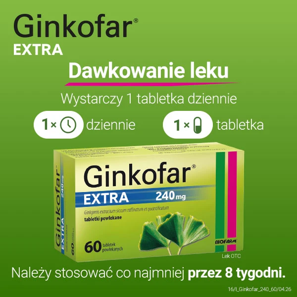 Ginkofar Extra 240 mg, wspiera pamięć, 60 tabletek powlekanych