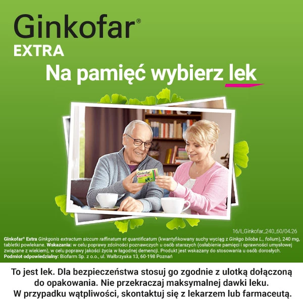 Ginkofar Extra 240 mg, wspiera pamięć, 60 tabletek powlekanych