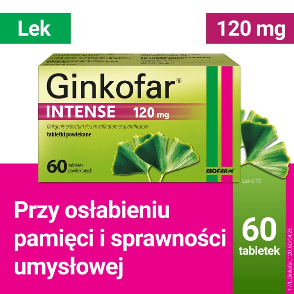 Ginkofar Intense 120 mg, wspiera pamięć, 60 tabletek powlekanych
