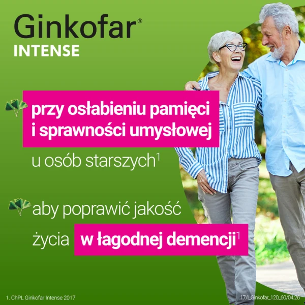 Ginkofar Intense 120 mg, wspiera pamięć, 60 tabletek powlekanych