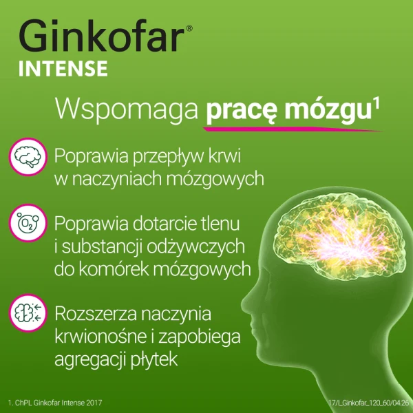 Ginkofar Intense 120 mg, wspiera pamięć, 60 tabletek powlekanych