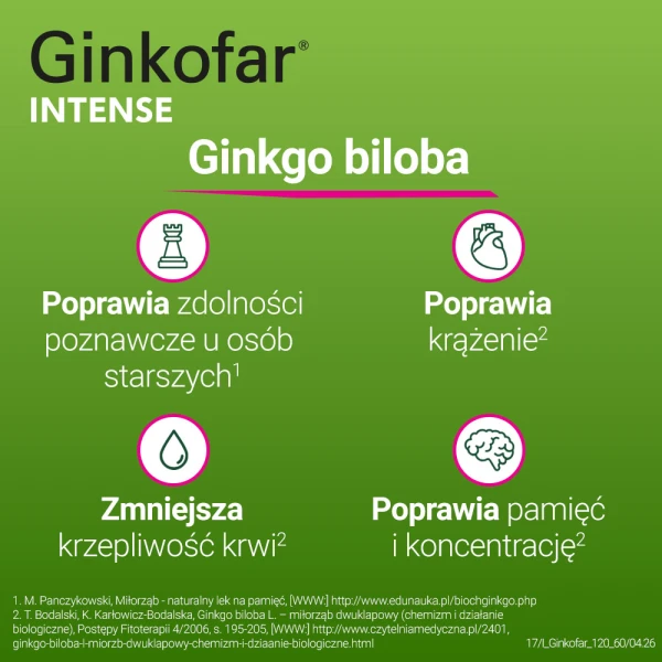 Ginkofar Intense 120 mg, wspiera pamięć, 60 tabletek powlekanych