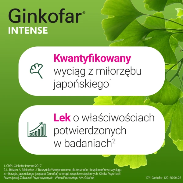 Ginkofar Intense 120 mg, wspiera pamięć, 60 tabletek powlekanych