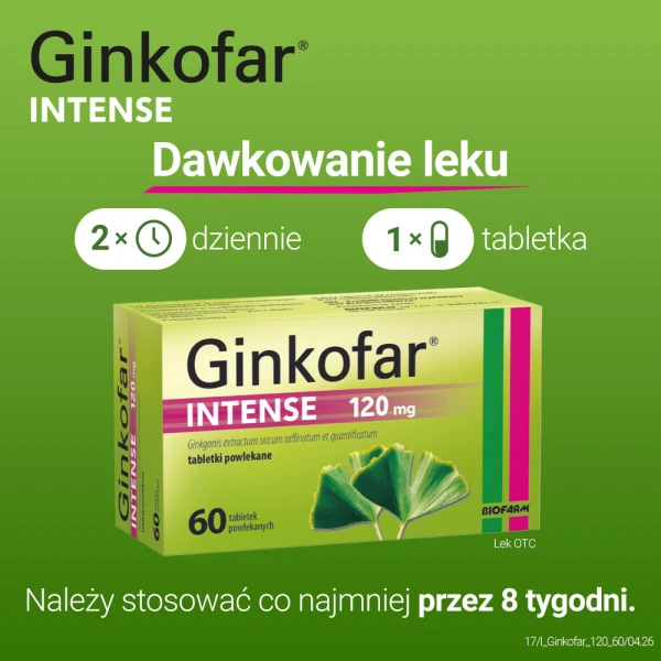 Ginkofar Intense 120 mg, wspiera pamięć, 60 tabletek powlekanych