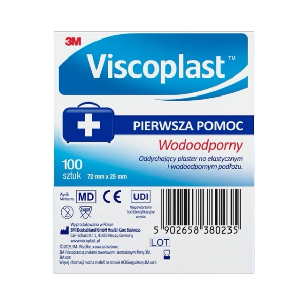 Viscoplast Wodoodporny, plastry z mikroperforacją, 72 mm x 25 mm, 100 sztuk