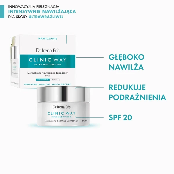 Dr Irena Eris Clinic Way, dermokrem nawilżająco-łagodzący na dzień, SPF 20, 50 ml