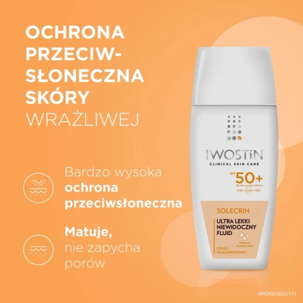 Iwostin Solecrin, ultra lekki niewidoczny fluid, SPF 50+, skóra wrażliwa, 40 ml