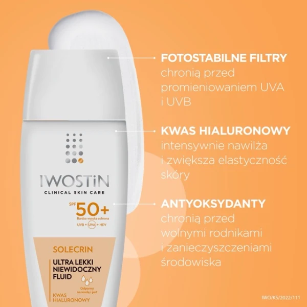 Iwostin Solecrin, ultra lekki niewidoczny fluid, SPF 50+, skóra wrażliwa, 40 ml