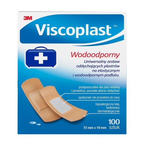 Viscoplast Wodoodporny, plastry z mikroperforacją, 72 mm x 19 mm, 100 sztuk