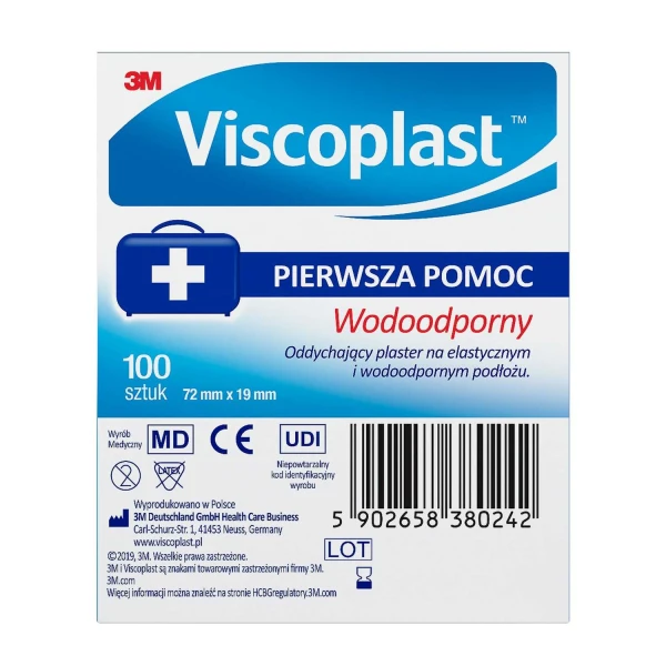 Viscoplast Wodoodporny, plastry z mikroperforacją, 72 mm x 19 mm, 100 sztuk