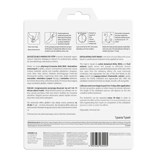 L'Biotica Home Spa, maska złuszczająca do stóp, nasączane skarpetki, 40 ml