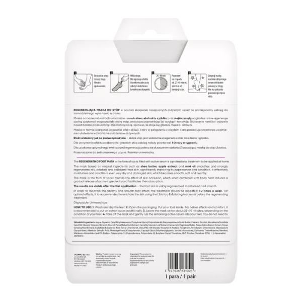 L'Biotica Home Spa, maska regenerująca do stóp, nasączane skarpetki, 32 ml