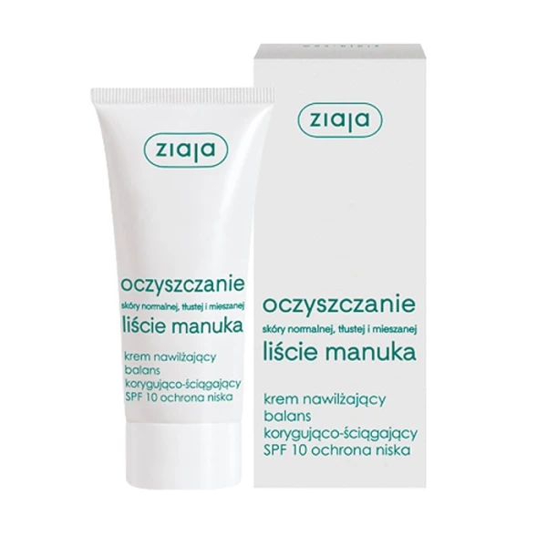 Ziaja Liście Manuka, krem nawilżający balans korygująco-ściągający, SPF 10, 50 ml