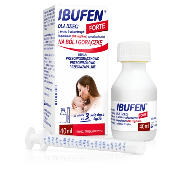 Ibufen dla dzieci Forte o smaku truskawkowym 200 mg/ 5 ml, zawiesina dosutna od 3 miesiąca, 40 ml