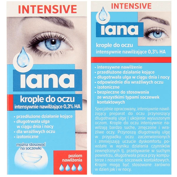 Iana Intensive, nawilżające krople do oczu 0,3 % HA, 10 ml