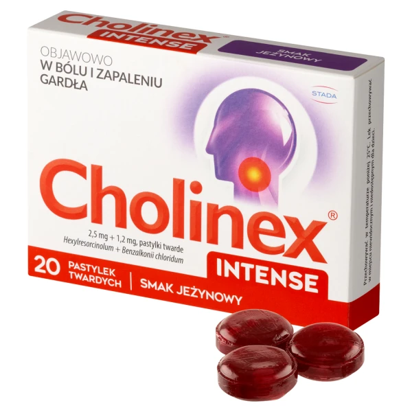 Cholinex Intense 2,5 mg + 1,2 mg, smak jeżynowy, 20 pastylek twardych do ssania