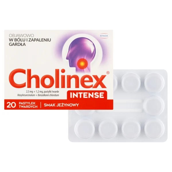 Cholinex Intense 2,5 mg + 1,2 mg, smak jeżynowy, 20 pastylek twardych do ssania