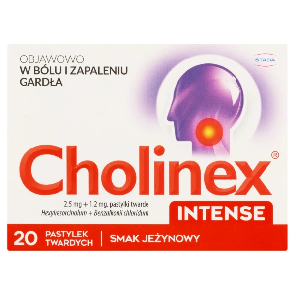 Cholinex Intense 2,5 mg + 1,2 mg, smak jeżynowy, 20 pastylek twardych do ssania