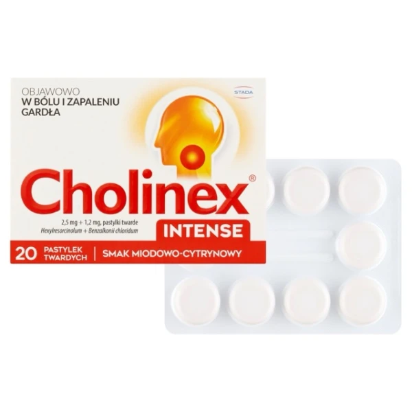 Cholinex Intense 2,5 mg + 1,2 mg, smak miodowo-cytrynowy, 20 pastylek twardych do ssania