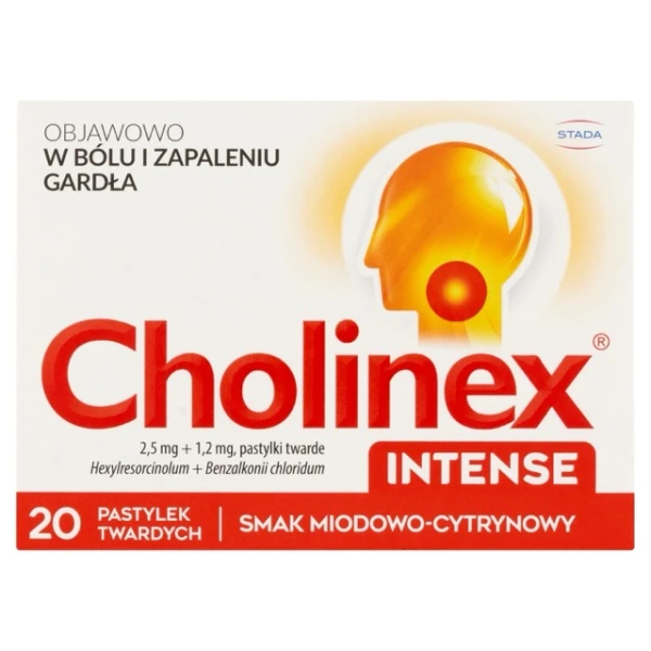 Cholinex Intense 2,5 mg + 1,2 mg, smak miodowo-cytrynowy, 20 pastylek twardych do ssania