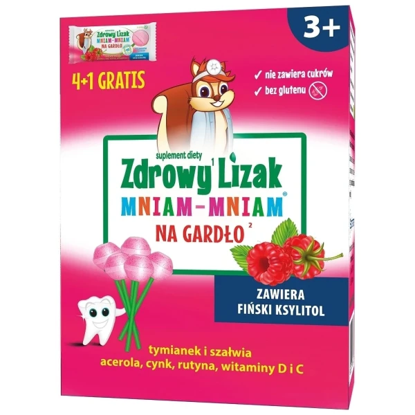 Zdrowy Lizak MniamMniam, (cytryna + malina + wiśnia + truskawka + ananas), 5 sztuk