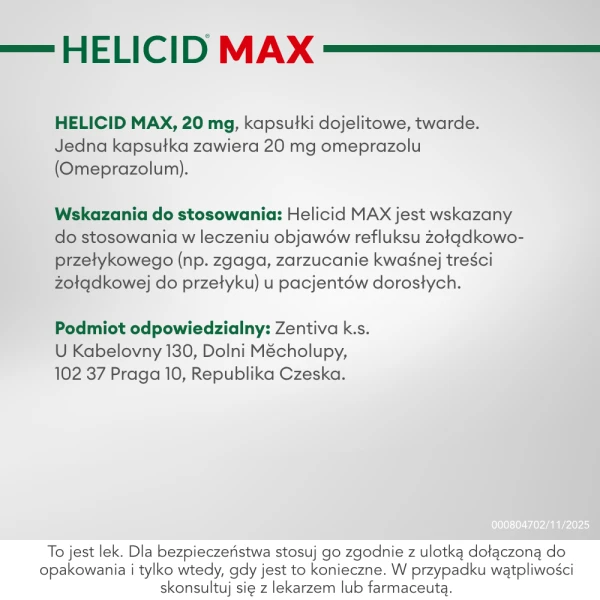 Helicid MAX (Piastprazol), 20 mg, 14 kapsułek dojelitowych twardych