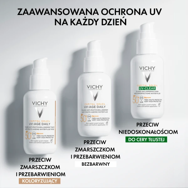 Vichy Capital Soleil UV-Age Daily, koloryzujący fluid przeciw fotostarzeniu skóry, SPF 50+, 40 ml