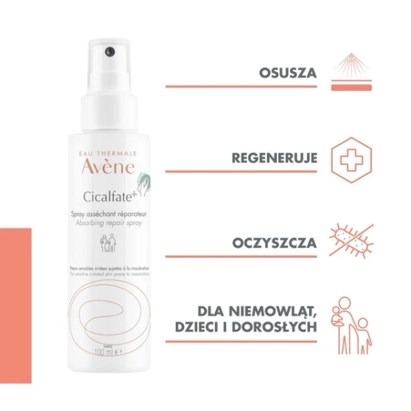 Avene Cicalfate+, osuszający spray regenerujący, skóra wrażliwa skłonna do maceracji, 100 ml