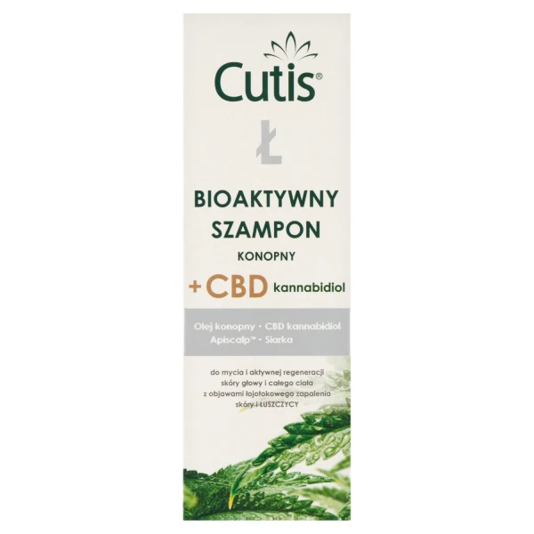 Cutis Ł-Łuszczyca, bioaktywny szampon konopny + CBD, łuszczyca, łojotokowe zapalenie skóry, 200 ml