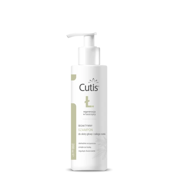 Cutis Ł-Łuszczyca, bioaktywny szampon konopny + CBD, łuszczyca, łojotokowe zapalenie skóry, 200 ml