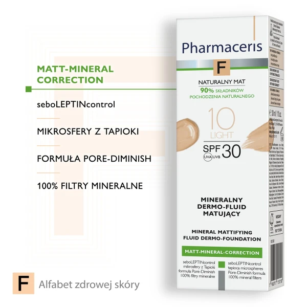 Pharmaceris F Matt-Mineral-Correction, mineralny dermo-fluid matujący, 10 Light, SPF 30, 30 ml