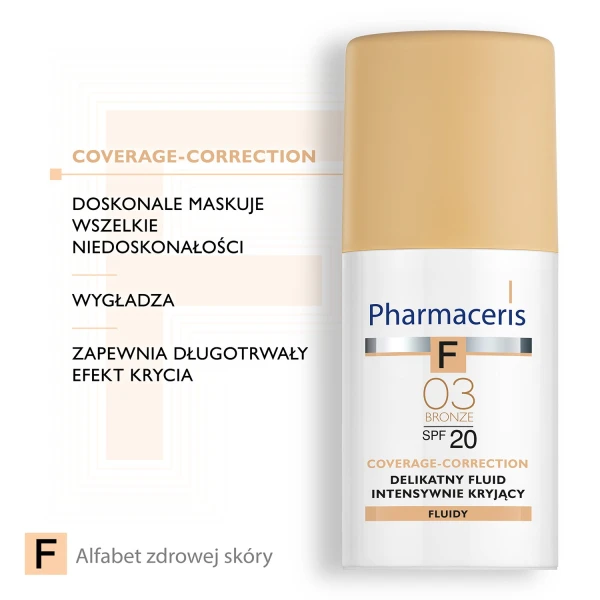 Pharmaceris F Coverage-Correction, delikatny fluid intensywnie kryjący, 03 Bronze, SPF 20, 30 ml